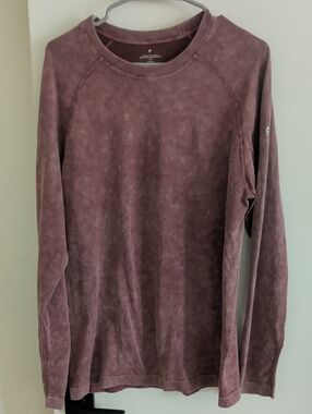 Fabletics Activewear Long-Sleeve Mineral Wash Crewneck - Dark Red